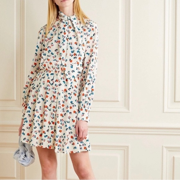 JASON WU Pleated floral-print 100% silk crepe de chine mini shirt dress - Picture 1 of 2
